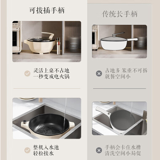 苏泊尔（SUPOR）电煮锅 电蒸锅 电热锅 多用途锅家用电火锅煎烤炒锅 不粘锅煎炒锅 多功能一体 蒸煮炒菜不粘锅 CJ30A826【5升大容量2200W火力配蒸片】