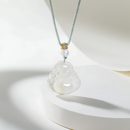 Saturday Blessing (ZLF) White Moonlight Chalcedony Necklace for Men and Women Buddha Pendant Smiling and Always Open Pendant as a Birthday Gift Smiling and Always Open Buddha Necklace
