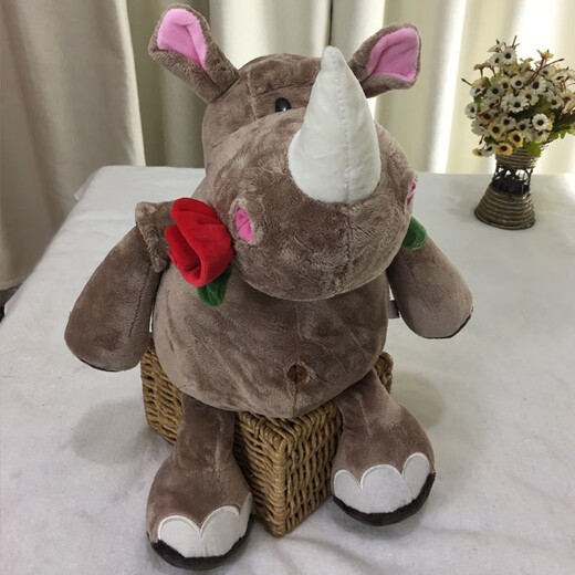 kankeirr大型森林动物毛绒玩具狮子大象小鹿猴子老虎公仔礼品可爱玩偶批发 带花犀牛 50cm