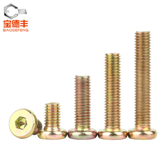 Baodefeng furniture screws flat round head hexagonal screws crib cabinets tables and chairs fixed connection screws and bolts M6x60 20 pieces color zinc