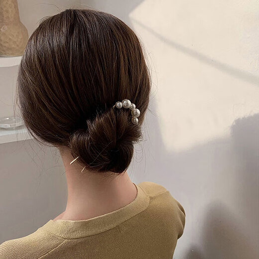 向晚发簪U型珍珠发簪女简约簪子丸子头盘发神器发卡簪子女高级感发钗