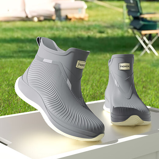 短筒雨鞋女款时尚水鞋外穿雨靴防滑防水鞋厨房水靴洗车胶鞋工作鞋 米色-标准码-无绒 38