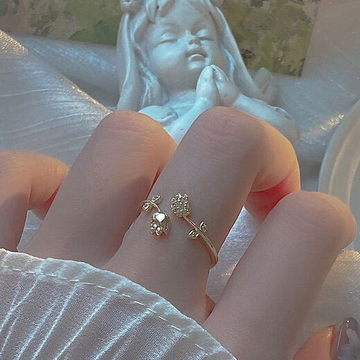 Snow Circle Tulip Ring Women's Light Luxury High-end Open Flower Ring Retro Niche Design 2024 New Fashion Golden Tulip Ring