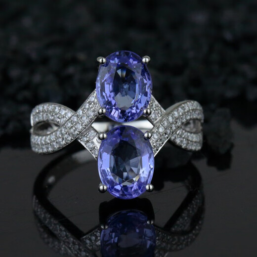 TIYA Colorful Blue Tanzanite Ring No. 13, 9K Gold Blue Tanzanite Double Tanzanite Ring R9KS5