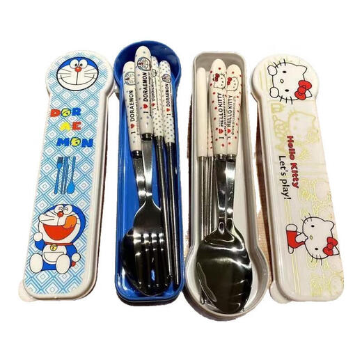 Spoon ins high-looking chopsticks and spoon set three-piece set fork set box student single tableware storage box KT cat 4-piece set