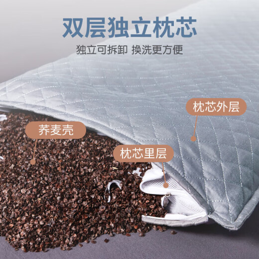 Yalu Free and Easy Buckwheat Pillow 100% Buckwheat Skin Buckwheat Shell Filled Pillow Core Full Cotton Straw Pillow About 5 Jin [Jin is equal to 0.5 kg] Deep Sleep Cervical Pillow Removable and Washable 46*72cm Single Pack Pure Gray