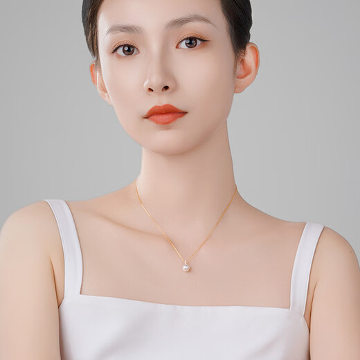 Tahitian 18K gold diamond akoya pearl pendant 7.5-8mm perfect round mirror luster seawater pearl necklace gift for women