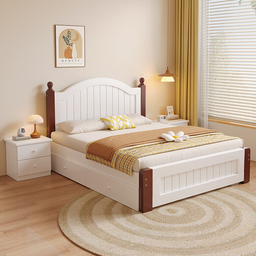 Wulin solid wood bed 1.5 meters modern simple European style double bed master bedroom 1.8 household economic rental room wooden bed single bed solid wood color solid wood bed manager recommended 1500mm*2000mm