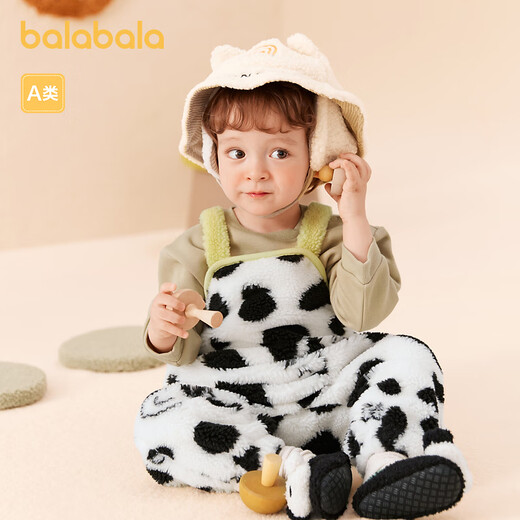 Balabala Children's Suit Boys Winter Clothes Girls Cotton Clothes Baby Overalls Two-piece Set Plus Velvet White Black - Dalmatian Style - 00319 100