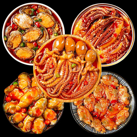 Hailingguan Spicy Octopus Seafood Canned Ready-to-Eat Delicatessen Lobster Tail Oysters Squid Octopus Canned Snacks Sample Sample 1 Can of Octopus