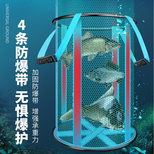 Woding fish protection wild fishing black pit thickened quick-drying fishing net bag portable folding new high-end thick aluminum alloy ring mouth 40cm 2.5m blue