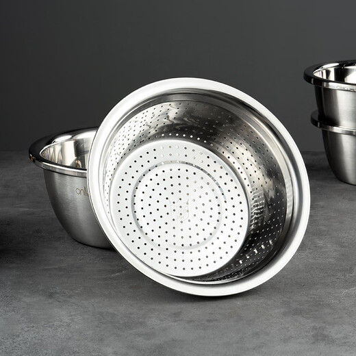 Onlycook304 stainless steel basin sieve set Large thickened drain basket vegetable basin rice sieve and basin 5-piece set