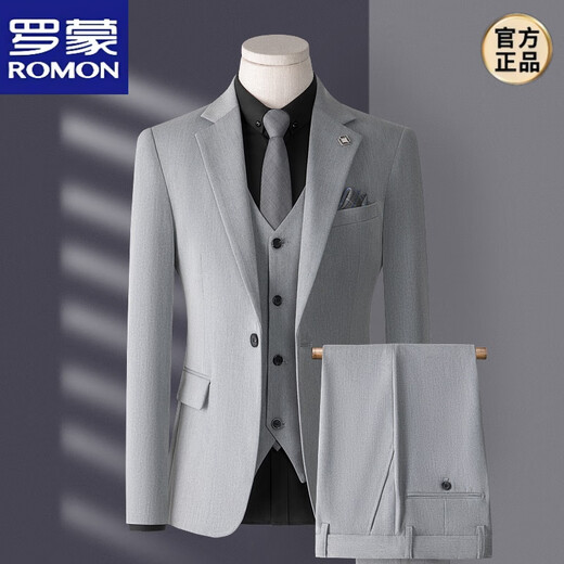 ROMON high-end suit men's three-piece Korean style slim business casual suit groom's wedding dress black top + pants shirt tie M