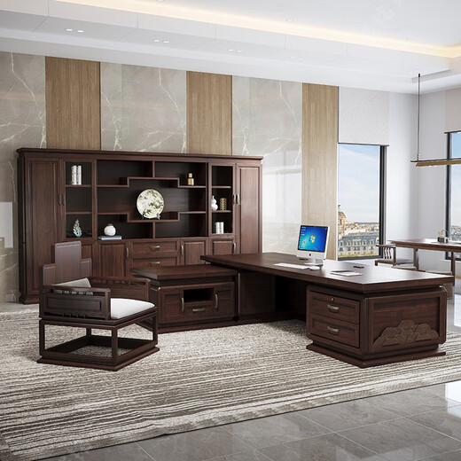 Three furniture solid wood boss desk office desk and chair combination desk new Chinese style president desk high-end executive desk office furniture 2-meter desk deposit