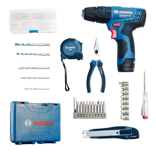 Bosch (BOSCH) electric drill for wall drilling multifunctional household GSB120 single battery 12V lithium battery (84 accessories + hand tools)