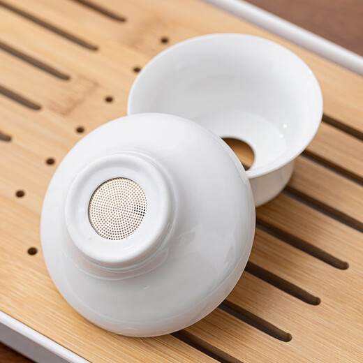 Gold inlaid jade travel tea set, mutton-fat jade porcelain household ceramic white porcelain with tea tray and bowl set, gift Kung Fu tea set, Leshui mutton-fat jade porcelain set