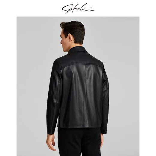 沙驰（SATCHI）男装男士真皮皮衣2025秋季新款绵羊皮短款商务夹克外套 黑色 46