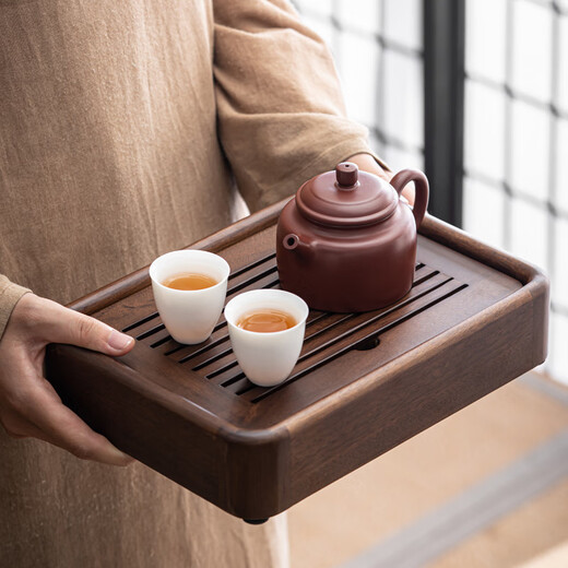 Qi Qiu household walnut tea tray solid wood tea tray small simple office water storage rectangular dry tea table North American walnut small water tea tray 35*22