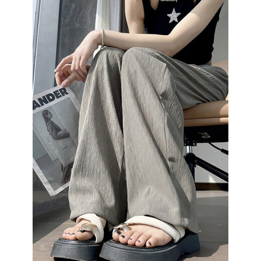 
Aiyifu ice silk trousers pants for women in summer new loose small high waist straight wide-leg casual pants for women black 687 high quality 26.5 L 100-115Jin [Jin equals 0.5 kg]
