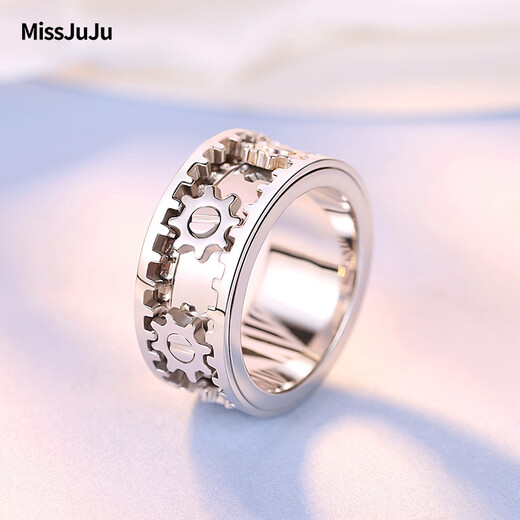Miss JuJu pt950 platinum ring men's platinum ring domineering personality mechanical gear ring can rotate large ring ring customized 15 yards about 25g according to actual hair, more refunds, less supplements