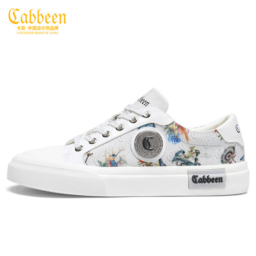 卡宾帆布鞋男鞋冬季涂鸦国潮小白鞋子男士运动休闲鞋百搭潮鞋低帮板鞋 白色 39 比运动鞋偏大一码
