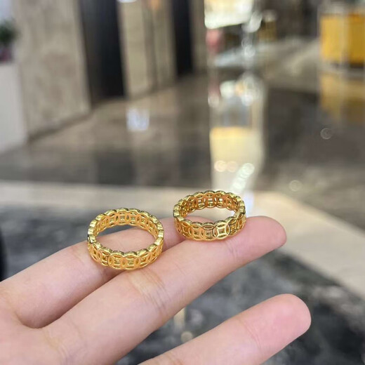 MHFDO 18K gold-plated copper coin ring, solid non-demolding, bright surface, hollow coin copper coin ring, 12-ring mouth Lao Fengxiang