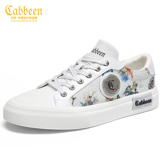 卡宾帆布鞋男鞋冬季涂鸦国潮小白鞋子男士运动休闲鞋百搭潮鞋低帮板鞋 白色 39 比运动鞋偏大一码