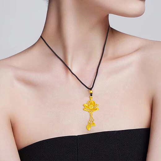 Jin Xiaoxiu gold necklace for women 999 pure gold lotus pendant lotus lotus bud pendant new holiday gift 1g, lotus lotus for two generations, more refund, less supplement