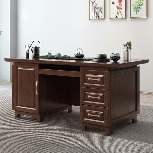 Rulan walnut solid wood boss desk new Chinese style office desk desk combination bedroom computer simple office desk 2.4 meters boss desk