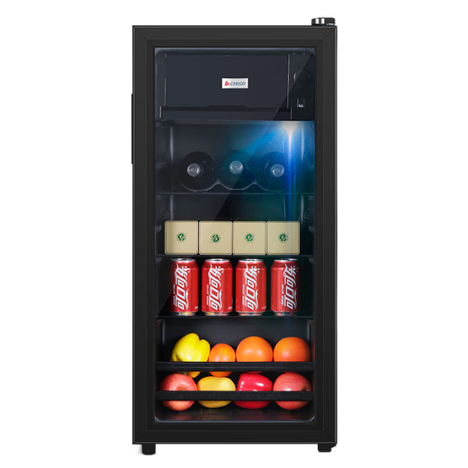 CHIGO Ice Bar Refrigerator Home Constant Temperature Wine Cabinet Mini Single Door Office Transparent Glass Fresh Cabinet Tea Beverage Cabinet Small Refrigerator First Class Energy Efficiency 118L Refrigerated Fresh + Micro Freezing + Ambient Light