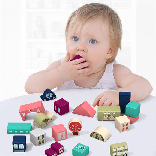 Bloques de construcción infantiles Juguetes intelectuales de desarrollo de madera de rompecabezas para niños 2-4 niñas y niños 1-3-6 años Educación temprana 100 bloques + 60 piezas de escena de tráfico Placa inferior Barrel