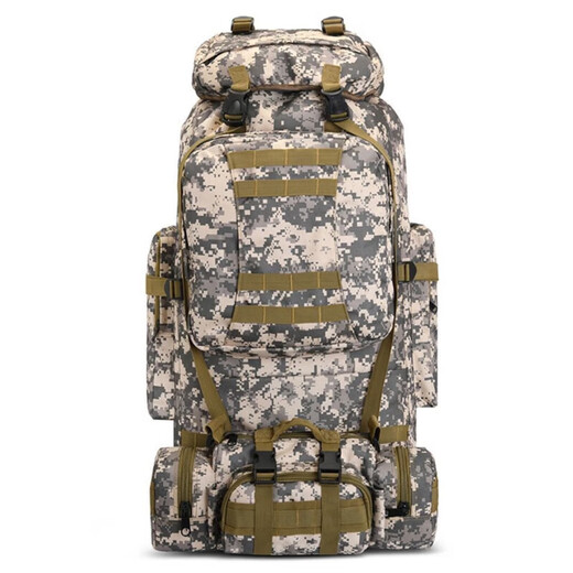 Camouflage backpack, military fan backpack, outdoor travel camping backpack, 80L combined large-capacity mountaineering bag, khaki backpack