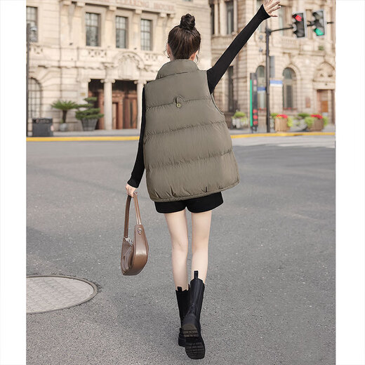 Sibaishe Sleeveless Down Vest 2025 Autumn New Women's Clothing Pocket Loose Style Drawstring Stand Collar Vest