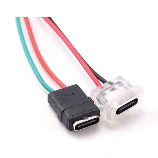 Type-c waterproof female base with wire DIY repair data charging port test C welding wire glue injection double-layer USB socket TYPE-C 2P black with light with nut dust cap PH2.0 line