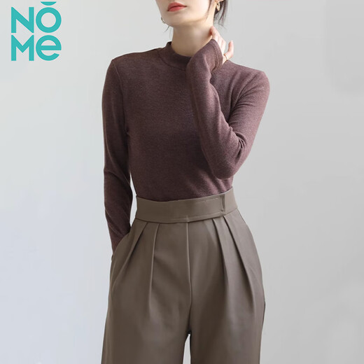 NOME solid color half turtleneck top women's wool silk velvet autumn and winter new inner layering shirt white L