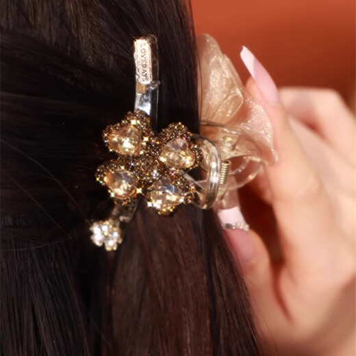 Bai Shilin French four-leaf clover zircon small grabber bow AB hairpin female adult hairpin hair accessories Valentine's Day gift four-leaf clover black