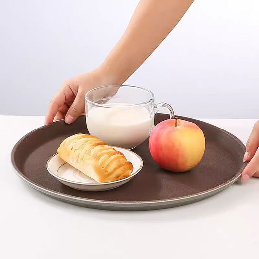 Wilkie tray non-slip round plastic restaurant serving tray round tea tray hotel bar special wine glass dinner tray welcome tray tray plastic brown round 35CM