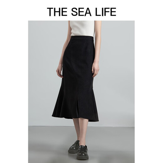 THE SEA LIFE欧海一生鱼尾小黑裙女秋包臀半身裙12350 黑法师 XL