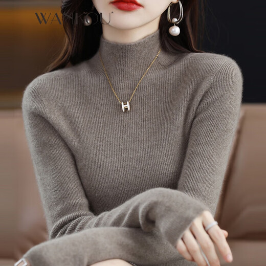WANKOU Half Turtle Collar Cashmere Sweater Women's New Autumn and Winter Slim Fit Thickened Sweater 100% Cashmere Inner Warm Bottoming Shirt Women Black (Upgraded Gift Box Packaging) M Recommendation 90-110Jin Jin equals 0.5kg