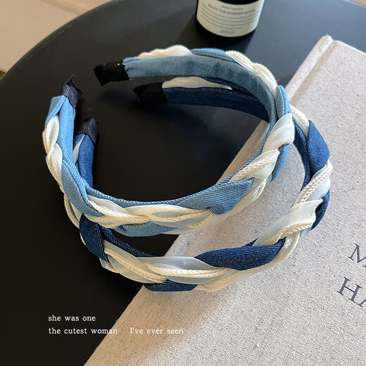 Morning Star High Headband Women's 2025 New Denim Twist Headband Autumn and Winter White Hair Card Network Infrared Headband Headband Light Blue Braided Headband