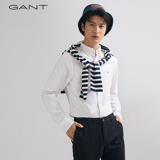Gant / Gantt Spring Cotton Shirt Top Simple et polyvalent blanc Broide Logo Bouton Collier à manches longues Men 110 White L