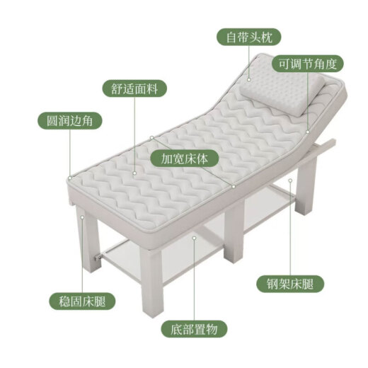 Xunhuai Beauty Bed, Eyelashes, Moxibustion SPA Massage Bed, Massage Physiotherapy Bed, Beauty Salon Special Latex Pattern Embroidered Ear Picking Gray 8CM Square Legs + White Mattress 190*80