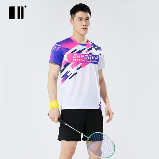 单双号春夏新款羽毛球服套装情侣款短袖运动服速干吸汗透气团队比赛服 男紫色套装C112165+12241 L