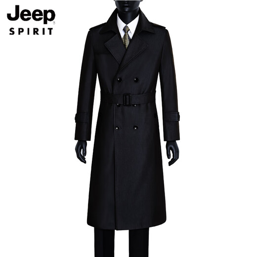 JEEP SPIRIT Men's Spring and Autumn Over-the-Knee Long Fashionable and Handsome Color Changing Extra Long Trench Coat Slim Jacket Fashion Coat Black Black is a solid color XL Recommended 150Jin Jin equals about 0.5kg