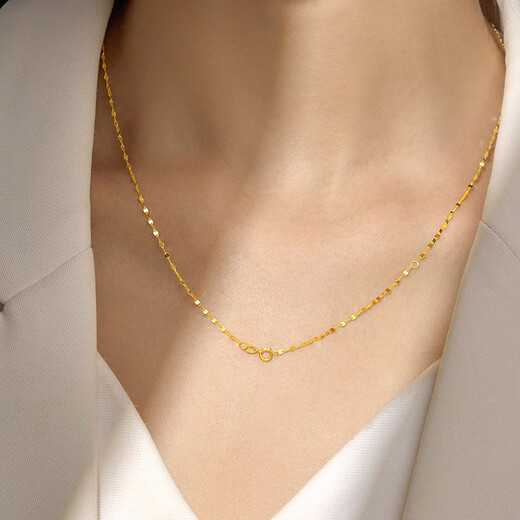 Hi Diamond 18K Gold Necklace Lip Chain Simple Fashionable K Gold Necklace for Wife and Girlfriend Plain Gold Colored Gold Clavicle Chain Yellow 18K Gold Approximately 0.54g