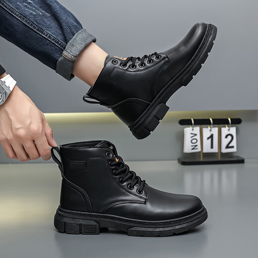 Warrior Martin boots mid-high top casual shoes trendy men's boots versatile men's shoes WXP (WZ)-2140 Black 43