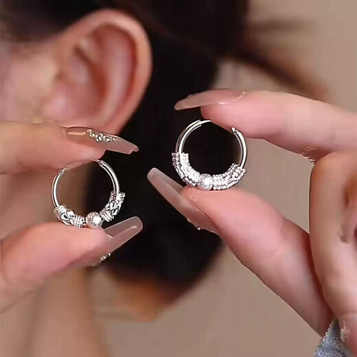 Tiaoqiu s999 sterling silver stud earrings for women 2025 new ear nourishing rings, temperament, high-end, simple, suitable for big faces, slimming temperament, lucky earrings, 2 special packages