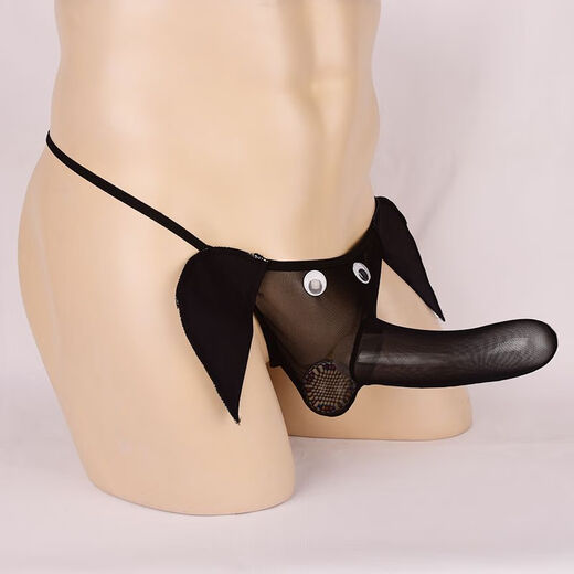 Zhi Shen Qian sexy underwear men's sexy underwear elephant trunk thong leopard print transparent gay one-word belt breathable plus size black one size
