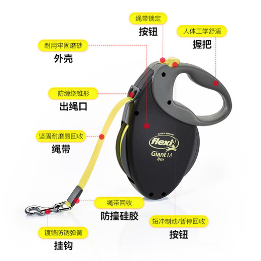 FLEXI giant series dog leash automatic retractable chain belt dog leash L8 m black/fluorescent yellow