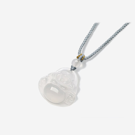 Saturday Blessing (ZLF) White Moonlight Chalcedony Necklace for Men and Women Buddha Pendant Smiling and Always Open Pendant as a Birthday Gift Smiling and Always Open Buddha Necklace